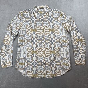 J. McLaughlin Top Womens Small Silk Geometric Long Sleeve Collared Blouse Button